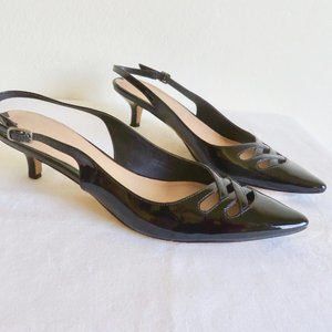 Vintage 50s 60s Patent Leather Slingback Kitten Heel